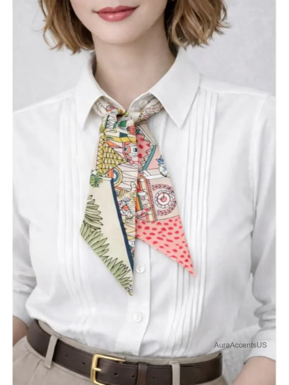 100% Silk Skinny Scarf Multi-Use Headband Neckerchief Handbag Handle Wrap